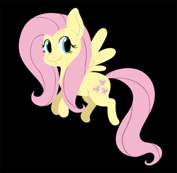 Size: 839x819 | Tagged: safe, artist:junehs, fluttershy, g4, black background, female, flat colors, floating, looking at you, simple background, smiling, solo, spread wings