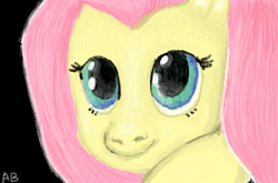 Size: 874x578 | Tagged: safe, artist:abyssumirentlucis, fluttershy, g4, female, looking at you, portrait, simple background, solo