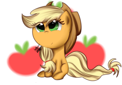 Size: 1280x896 | Tagged: safe, artist:scarlett-letter, applejack, g4, apple, cute, fanart, female, food, hat, simple background, solo