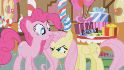 Size: 800x450 | Tagged: safe, screencap, fluttershy, pinkie pie, g4, snickers