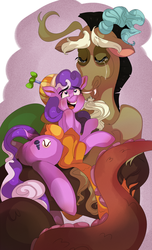 Size: 1024x1684 | Tagged: safe, artist:mili-kat, discord, screwball, g4, crying, daddy discord, father and daughter, hat, misleading thumbnail, propeller hat