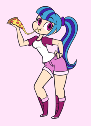 Size: 1066x1476 | Tagged: safe, artist:khuzang, sonata dusk, equestria girls, g4, female, food, human coloration, pizza, ponytail, solo