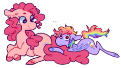 Size: 840x470 | Tagged: safe, artist:ditzyshipper, pinkie pie, rainbow dash, g4, ..., cute, female, fluffy, lesbian, ship:pinkiedash, shipping, unshorn fetlocks, wat