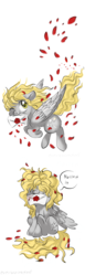 Size: 1200x3897 | Tagged: safe, artist:everlastingderp, derpy hooves, pegasus, pony, g4, comic, cute, derpabetes, female, hair over eyes, letter, messy mane, mouth hold, rose petals, simple background, smiling, solo, white background