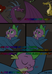 Size: 600x861 | Tagged: safe, artist:queencold, spike, oc, dragon, g4, comic, dragon oc, dragoness, female, male, rocking, singing, sleeping