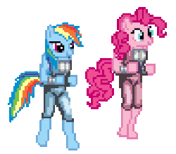Size: 372x328 | Tagged: safe, artist:sergiobonifaciy, pinkie pie, rainbow dash, anthro, g4, animated, billy lee, crossover, desktop ponies, double dragon, jimmy lee, pixel art, simple background, transparent background