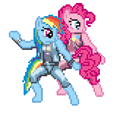 Size: 335x310 | Tagged: safe, artist:sergiobonifaciy, pinkie pie, rainbow dash, anthro, g4, animated, billy lee, crossover, desktop ponies, double dragon, jimmy lee, pixel art, simple background, transparent background