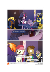 Size: 3541x5016 | Tagged: safe, artist:gashiboka, doctor whooves, roseluck, time turner, twilight sparkle, oc, oc:flora, oc:sundown, alicorn, pony, comic:recall the time of no return, g4, comic, female, mare, patreon, patreon logo, twilight sparkle (alicorn)