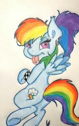 Size: 538x856 | Tagged: safe, artist:gingerthefox, rainbow dash, pegasus, pony, g4, earring, female, piercing, ponytail, solo, tongue out, tongue piercing, traditional art