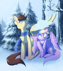 Size: 1774x2000 | Tagged: safe, artist:miss-cats, oc, oc only, clothes, scarf, snow, wing umbrella