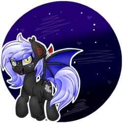 Size: 4512x4512 | Tagged: safe, artist:partypievt, oc, oc only, oc:cloudy night, bat pony, pony, absurd resolution, bat pony oc, fangs, feather, freckles, night, simple background, sky, solo, transparent background