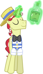 Size: 3000x5167 | Tagged: safe, artist:8-notes, flim, pony, unicorn, g4, leap of faith, bottle, bowtie, clothes, eyes closed, flim flam miracle curative tonic, hat, horn, magic, male, simple background, solo, stallion, telekinesis, tonic, transparent background, vector