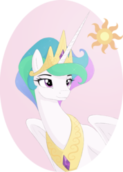 Size: 1008x1412 | Tagged: safe, artist:shadobabe, princess celestia, g4, alternate hairstyle, female, portrait, smiling, solo