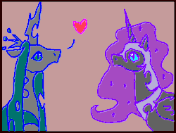 Size: 627x475 | Tagged: safe, artist:begasus, nightmare moon, queen chrysalis, alicorn, changeling, changeling queen, pony, g4, animated, brown background, cute, cutealis, female, frame by frame, heart, lesbian, letterboxing, moonabetes, ship:chrysmoon, shipping, simple background, squigglevision