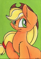 Size: 3345x4780 | Tagged: safe, artist:cutepencilcase, applejack, g4, female, high res, simple background, smiling, solo, traditional art