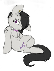 Size: 1228x1624 | Tagged: dead source, safe, artist:tilly-towell, octavia melody, earth pony, pony, g4, alternate hairstyle, bowtie, chest fluff, cropped, ear piercing, earring, female, hair over one eye, haircut, helix piercing, piercing, shaved mane, solo, tattoo