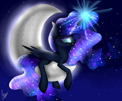Size: 6000x5000 | Tagged: safe, artist:princess-liliana, princess luna, g4, absurd resolution, female, magic, moon, prone, solo, tangible heavenly object