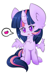 Size: 1705x2521 | Tagged: safe, artist:teranen, twilight sparkle, alicorn, pony, g4, :o, big ears, chest fluff, colored pupils, female, heart, looking at you, mare, open mouth, simple background, sitting, solo, spread wings, transparent background, twilight sparkle (alicorn)