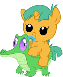 Size: 786x967 | Tagged: safe, artist:red4567, gummy, snails, pony, g4, baby, baby pony, baby snails, cute, diasnails, pacifier, ponies riding gators, recolor, riding, snails riding gummy, weapons-grade cute