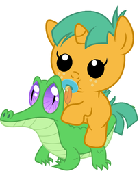 Size: 786x967 | Tagged: safe, artist:red4567, gummy, snails, pony, g4, baby, baby pony, baby snails, cute, diasnails, pacifier, ponies riding gators, recolor, riding, weapons-grade cute