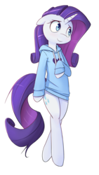Size: 678x1200 | Tagged: safe, artist:hoodie, rarity, pony, unicorn, semi-anthro, g4, bipedal, clothes, cute, cutie mark, female, heart, hoodie, mare, raribetes, simple background, solo, transparent background