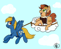 Size: 1280x1024 | Tagged: safe, artist:notenoughapples, oc, oc only, oc:copper wings, oc:rainy season, cloud, goggles, rope