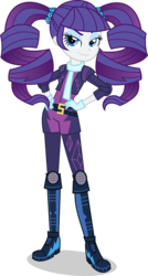 Size: 2672x5000 | Tagged: safe, artist:xebck, rarity, equestria girls, g4, my little pony equestria girls: friendship games, alternate hairstyle, alternate universe, boots, clothes, clothes swap, crystal prep academy, crystal prep shadowbolts, drill hair, female, hand on hip, high res, motocross outfit, pigtails, scarf, shorts, simple background, smiling, smirk, smug, smugity, solo, transparent background, vector