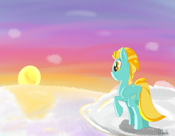 Size: 4500x3500 | Tagged: safe, artist:darklordsnuffles, lightning dust, g4, cloud, female, high res, sky, solo, sunset