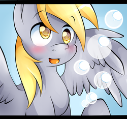 Size: 1600x1500 | Tagged: safe, artist:art-fany, derpy hooves, pegasus, pony, g4, blushing, bubble, female, mare, solo, tongue out