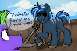 Size: 896x598 | Tagged: safe, artist:asktheclassypony, oc, oc only, oc:high tide, comic:misadventures of high tide, anchor, blank flank, wet, wet mane