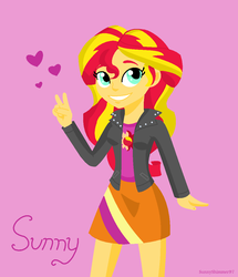 Size: 972x1131 | Tagged: dead source, safe, artist:a-r-i-a-1997, sunset shimmer, equestria girls, g4, cute, female, heart, looking at you, shimmerbetes, smiling, solo