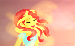 Size: 1024x631 | Tagged: safe, artist:a-r-i-a-1997, sunset shimmer, equestria girls, g4, my little pony equestria girls: friendship games, my past is not today, clothes, cute, magic, shimmerbetes, singing, solo, sunset phoenix, transformation