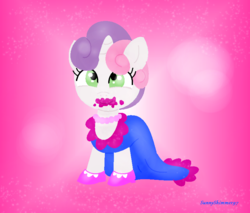 Size: 799x681 | Tagged: safe, artist:a-r-i-a-1997, sweetie belle, for whom the sweetie belle toils, g4, 5-year-old sweetie belle, clothes, dress, female, filly, lipstick, necklace, pearl, shoes, solo, younger