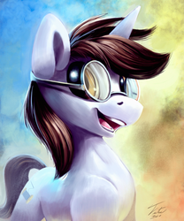 Size: 750x900 | Tagged: safe, artist:tsitra360, oc, oc only, pony, unicorn, glasses, smiling, solo