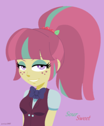 Size: 840x1018 | Tagged: safe, artist:a-r-i-a-1997, sour sweet, equestria girls, g4, my little pony equestria girls: friendship games, bedroom eyes, female, grin, ponytail, shit eating grin, solo