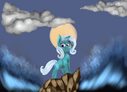 Size: 2500x1800 | Tagged: safe, artist:candytheevil, trixie, pony, unicorn, g4, female, mare, moon, rock, solo, wave