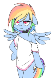 Size: 395x557 | Tagged: safe, artist:hoodie, rainbow dash, pegasus, semi-anthro, g4, clothes, collar, female, flockmod, hoodie, simple background, sketch, solo, white background