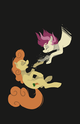 Size: 1104x1706 | Tagged: safe, artist:enma-darei, carrot top, golden harvest, roseluck, g4, body horror