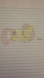 Size: 720x1280 | Tagged: safe, artist:sponeoupartan, apple bloom, g4, cute, female, lined paper, sleeping, solo, traditional art