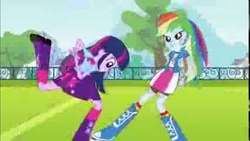 Size: 1280x720 | Tagged: safe, screencap, rainbow dash, twilight sparkle, equestria girls, g4, female, needs more jpeg, pixelated