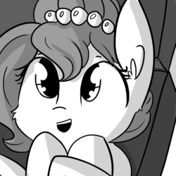 Size: 792x792 | Tagged: safe, artist:tjpones edits, edit, editor:dsp2003, oc, oc only, oc:brownie bun, earth pony, pony, :d, briefcase, cute, female, grayscale, monochrome, ocbetes, suitcase, weapons-grade cute