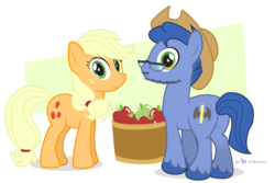 Size: 1125x750 | Tagged: safe, artist:dm29, applejack, leadwing, earth pony, pony, g4, accessory swap, andy price, applestare, duo, duo male and female, female, glasses, male, mare, simple background, stallion, transparent background, unshorn fetlocks