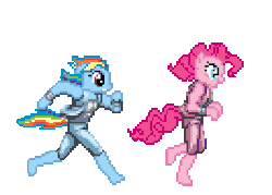 Size: 534x382 | Tagged: safe, artist:sergiobonifaciy, pinkie pie, rainbow dash, anthro, g4, animated, billy lee, crossover, desktop ponies, double dragon, jimmy lee, pixel art, simple background, transparent background