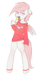 Size: 872x1600 | Tagged: safe, artist:hoodie, oc, oc only, oc:valentine, pony, semi-anthro, bipedal, candy, clothes, food, hoodie, lollipop, simple background, solo, tongue out, white background