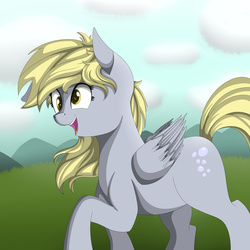 Size: 3000x3000 | Tagged: safe, artist:vanillaghosties, derpy hooves, pegasus, pony, g4, female, high res, mare, raised hoof, smiling, solo