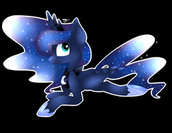 Size: 3600x2800 | Tagged: safe, artist:huirou, princess luna, g4, female, high res, prone, simple background, smiling, solo