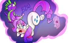 Size: 900x506 | Tagged: safe, artist:bow2yourwaifu, rarity, spike, pony, g4, blushing, duo