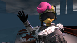 Size: 1280x720 | Tagged: safe, artist:mr.me, scootaloo, anthro, g4, 3d, female, halo (series), hand, helmet, looking at you, pilot, plane, solo, spartan