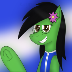 Size: 800x800 | Tagged: safe, artist:b-cacto, oc, oc only, oc:prickly pears, earth pony, pony, clothes, flower, glasses, hooves, mole, solo, underhoof, vest