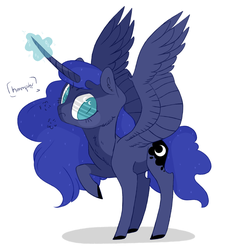 Size: 1280x1381 | Tagged: safe, artist:jellybeanbullet, princess luna, g4, angry, female, glowing horn, horn, raised hoof, simple background, solo, white background, wingding eyes